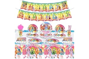 SWZY 71 Pezzi Rainbow Stoviglie per Feste di Compleanno, Rainbow Party Tableware Decorazioni per Feste di Compleanno Rainbow Doll Decorazioni di Compleanno Piatti di Compleanno Tazze Tovaglioli Tovaglie