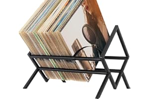 Pomurom Vinyl Record Storage Holder Stand, Metal Vinyl Record Display Rack, Holds up to 100 LP, CDs Album Holder Display Stand Vinyl Record Organizer, Desktop Display Shelf for Records Book Magazines