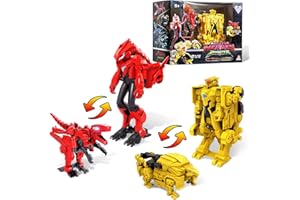 QUANTUM HEROES DINOSTER 2 en 1 Jouets Transforming, Action Figure Dinosaures, 2 Raptor et Ankylo, 5 Pouces, Jouets Action Figure Enfants pour garçons et Filles 5 6 7 8 9 10 Ans, Rouge/Jaune