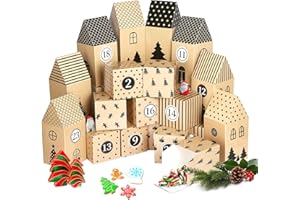 Kesote 24 Cajas de Caramelos Calendario de Adviento para Rellenar Dulces Bombones Cajas Navideñas con Número1-24 en Forma de Casa Diseño Único