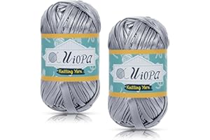 Uiopa Fettuccia Metallico per Borse a Uncinetto, 2 x 100g(2 x 45m) Filato Grosso di Tessuto in Poliestere, Filo Uncinetto per Borse, Cestini, Tappeti, Fai da Te, Artigianato