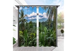 ANHOPE Outdoor Curtains Waterproof Eyelet Ring Top Curtains Nature Tropical Rainforest Forest Print Pattern Privacy Outside Curtains for Patio Garden Gazebo Pergola Porch Pool 2 Panels 52 x 84 Inch