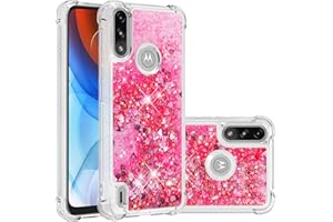 QIWEIQING Compatible con Funda Glitter Liquida con Cuerda para Motorola Moto E7 Power, Glitter Amor Cristal Flexible Silicona TPU Anti Golpes Protector Carcasa para Moto E7 Power.Pink YBL