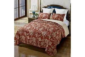 Qucover Boutis pikowana narzuta 240 x 260 cm, 100% miękka i wygodna bawełna, z 2 poszewkami na poduszki 50 x 75 cm, dwustronna narzuta w kwiatowy wzór, elegancka