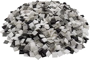 mosamare Mosaiksteine zum Basteln - Bunte Farbvarianten - (1x1 cm, 900g, ca. 1300 St.) - Glasmosaik - Keine Kunststoffverpackung - Grau Schwarz Mix