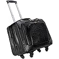 Steve Johnson Pure Leather 20-Inch Cabin Trolley Bag with Laptop Compartment - 4-Wheel Small Trolley Suitcase for Travel - Professional Cabin Luggage (Black Croco)