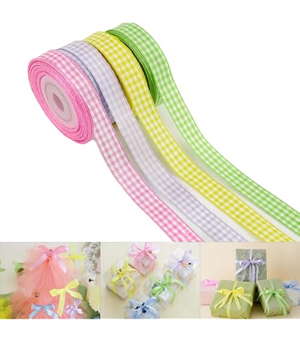 WANDIC 6 Rotoli Nastri Pasquali In Grosgrain - 4,5 Metri Ciascuno - Strisce Unilaterali Con Coniglietti, Carote E Uova - Per Decorazioni, Confezioni Regalo E Uova Di Pasqua