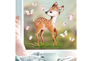 ‎WANDTATTOO LOFT Wandtattoo Loft Fensterbild Frühling Ostern wiederverwendbar Fensteraufkleber Kinderzimmer / 2. Rehkitz Schmetterlinge (1133) / 2. DIN A3 Bogen