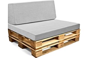 ‎AMAZINGGIRL Amazinggirl Palettenkissen Outdoor Europaletten Set: Sitzkissen 120x80 cm und Rückenkissen 120x40 cm mit Bezug - Schaumstoff Sitzpolster für Paletten und Palettensofa Lincoln Hellgrau