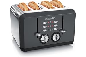 ‎ARENDO Arendo - Automatik Toaster 4 Scheiben in Edelstahl, bis zu vier Sandwich und Toast-Scheiben, Bräunungsgrad 1-6, Aufwärm und Auftaufunktion, Krümelschublade, 1630 W, GS zertifiziert
