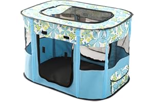 FLOVIPPET Parque para Mascotas Portátil, Corralito Rectangular para Perros, Recinto Plegable para Gatos Conejos Cachorros, Caseta Cama para Gatos para Uso en Interiores y Exteriores (Azul A, XXL)