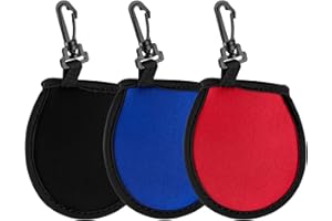 ISOI 3 Packs Golf Ball Cleaner Pouch, Golf Ball Washer Pocket Pouch, Pocket Ball Washer Gifts with Clip Golf Ball Cleaner Bag Accesorries for Men Ladies and Kids Cleaning Golf Balls, Black, Blue, Red