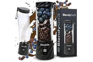 ‎BLENDYGO Blender bezprzewodowy BlendyGo 3® przenośny mini blender do smoothie i koktajli, USB, mikser, kruszy lód i mrożone owoce, technologia PulseMotion & BlendPro, 550 ml (Czarny)