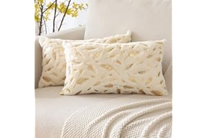 Sungeek Zestaw 2 luksusowych dekoracyjnych poszewek na poduszkę, miękkie, pluszowe, sztuczne futro, ze złotymi stemplowanymi piórami, poszewki na poduszki na kanapę, sofę, do salonu, sypialni (30 x 50