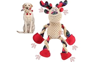 RAYITO Christmas Dog Toys, Puppy Teething Toys Squeaky Dog Toys Tough Dog Chew Toys Plush Puppy Toy Dog Soft Toy with Crinkle Paper for Small Medium Large Dogs Playing and Training
