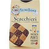 Mulino Bianco Biscotti Frollini Scacchieri con Doppia Frolla al Cioccolato e al Caramello, Ideali per Colazione o come Dolcet