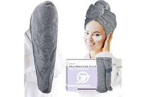 FREATECH Grande Asciugamano Capelli Microfibra 86 x 26 cm, Turbante Asciugacapelli per Capelli Lunghi Spessi Ricci, Super Assorbente Turbante per Capelli Anti-Crespo con Fascia Elastica, Grigio