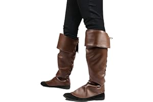 SOWEST Brown Leather Look Medieval Pirate Jack Sparrow Buccaneer Boot Covers