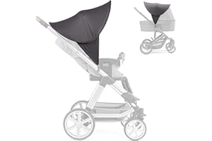 Zamboo Universal Sun Shade Canopy for Pushchair, Stroller, Buggy, Pram and Carrycot/XL Pop-Up Pram Hood Extender with UV Protection 40+ and Storage Bag - Grey