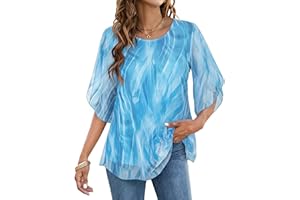 Timuspo Damska tunika szyfonowa, luźna, okrągły kołnierz, duże rozmiary, półrękawy, bluzka, top na lato, luźny krój