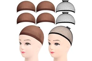 ‎FANDAMEI FANDAMEI 6 Pcs Haarnetz Nylon, Wig Caps für Perücke Perückenkappe Perücke Kappen Unterziehhaube Dehnbare Elastische Atmungsaktive Perückennetz, 2 Schwarze Haarnetz und 4 Dunkelbraune Wig Caps