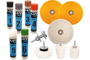 LINE10 Tools 6 Inch Metal Buffing Kit for Drill, 6 Buffing Compound Buffing Wheels and Drill Buffers with Adapters Bench Grinders, Mag Aluminum Wheels Stainless Steel, Chrome, Gold Brass