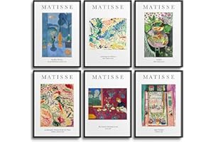 MONOKO® Matisse - Set di immagini astratte, poster vintage, astratte, stampe artistiche da parete, per soggiorno, 6 x A4, senza cornice