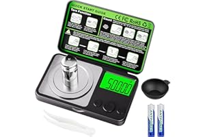 Wigearss Balance Numérique de Précision, 50g/0.001g de Précision, Mini Balance Milligramme avec Poids d'Étalonnage et Écran LCD Rétroéclairé, Pour Bijoux, Or, Poudres - Noir