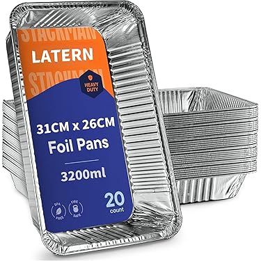 LATERN 50 stuks 18 cm ronde aluminiumfolie schalen met deksels, 720 ml wegwerp bakplaten, oven en vriesbestendig, voedselcontainer van aluminiumfolie voor feestjes, bakken, eten portie wegbrengen