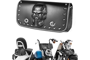 Quixofiber Motorcycle Handlebar Bag 3D Skull Motorcycle/Motorbike Saddle Bags PU Leather Waterproof Motorbike Handlebar Bag for Honda Yamaha Kawasaki Suzuki Harley Triumph (Black)