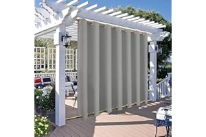 Qelus Outdoor Vorhang Wetterfest mit Ösen B254xH274CM, Außenvorhang Wasserdicht Winddicht Sonnenschutz Gardinen Outdoorvorhänge Oben und Unten für Terrasse Balkon Pergola Garten Pavillon (Grau)