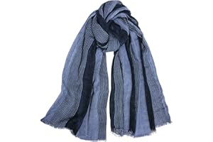 DAMILY Moda Uomo Sciarpa A Pieghe A Righe Confortevole Cotone Lino Inverno Stelle Scialle, Marina-Grigio, M