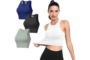 Yaavii Women's Basic Crop Tops - Seamless Ribbed Sport Tank Tops Racerback Sleeveless Top Summer Causal Yoga Gym Shirts
