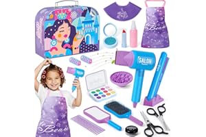 TINKERPLAY Friseur Set Kinder Frisierkopf Kit Haartrockner Glätteisen Schminkset Schürze und Haarstyling Zubehör Rollenspiel Kinderschminke Spielzeug Eiskönigin Geschenk für Mädchen ab 3 4 5 6 7 8 9 Jahre