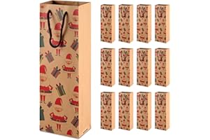 Siumir Natale Sacchetti Regalo 12 PCS Bottiglia di Vino Carta Kraft Borsa per Bottiglie di Vino