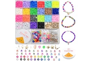 Eucomir 5500 pièces Kit de Fabrication de Bracelets Perles, 22 Couleurs, Perles plates Rondes en Argile Polymère de 6 mm pour Fabrication de Bijoux, Boucles D'oreilles pour Enfants et Adultes