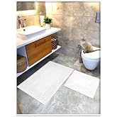 CottonCrafty 100% Cotton Woven Water Absorbent Bath Mat Set, Bath Rug Vera 2 Li Set 60x100-60x50 (WHITE)