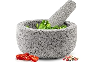 PRIORITY CHEF Heavy Duty Large Mortar and Pestle Set, Hand Carved from Natural Granite, Make Fresh Guacamole, Salsa, Pesto, Stone Grinder Bowl, Herb Crusher, Spice Grinder, 6.3" Wide, 2 Cup, Grey