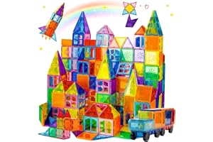 SKY-TOUCH 100PCS Magnetic Tiles, STEM Building Blocks Set, 3D Magnet Puzzles Stacking Blocks with 2 Cars, Sensory Stacking Magnetic Blocks Toys for 3+ Year Old Boys and Girls