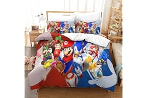 FOXCUP Gerrit Set Copripiumino Sonic Vs Mario Modello Ragazzi Ragazza Set Di Biancheria Da Letto Morbido E Traspirante Anallergico Microfibra Copripiumino Set Per Bambino E Adulti Singolo 135x200