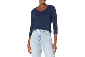 Amazon Essentials Mujer Camiseta con Cuello en V y Manga 3/4 de Corte Estándar (Disponible en Tallas Grandes)