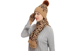 FEOYA Women Beanie Hat Tassel Scarf Touchscreen Gloves Set for Autumn Winter and Spring Thick Plush Lined Knit Pompom Skull Cap Neck Warmer Mittens