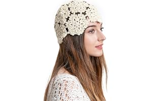 ZLYC Women Cotton Crochet Skull Cap Handmade Knit Cutout Floral Beanie Hat