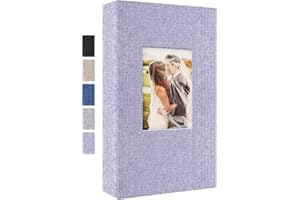 WOODFIB Álbum de fotos, 300 bolsillos para fotos de 6 x 4, álbum de lino con páginas negras de 10 x 15 cm, adecuado para aniversarios de boda, fiestas, regalos de cumpleaños (púrpura)