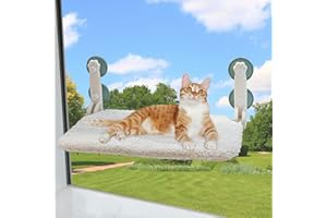 MEWOOFUN Amaca per Gatti da Finestra Pieghevole Amaca Gatto Finestra con Ventosa Forte Tappetino Reversibile fino a 18kg (Beige M Paw-52x30x20cm)