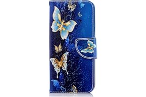 TOPHUNG Samsung Galaxy J6 Case, [Wallet Case] Premium Soft PU Leather Notebook Wallet Case with Kickstand Function Card Holder and ID Slot Slim Flip Protective Skin Cover for Samsung Galaxy J6 Blue Butterfly