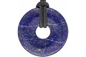 LEBENSQUELLE PLUS Gemstone Donut Pendant 30mm with Cotton Cord + Information Card | Natural Stone Necklace | Authentic Crystal Jewellery