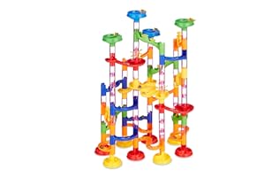 Relaxdays Circuit Billes, 120 pièces, Kit débutant, 75 éléments de Parcours, 45 Boules, Jeu Enfants dès 3 Ans, coloré