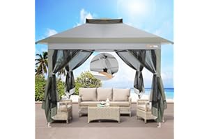 HOTEEL Gartenpavillon 3x3, Pop Up Pavillon Mit Moskitonetz, Pavillon 3x3 Wasserdicht Stabil Winterfest, Faltpavillon 3x3, Pavillon Faltbar mit Sandsack für Hinterhof, Rasen, Terrasse(Dunkelgrau)