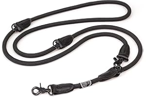HUND IST KÖNIG® Smycz dla psa regulowana 2,3 m | wytrzymała smycz dla psa z karabińczykiem bezpieczeństwa | okrągła smycz dla psa ze skórzanymi nakładkami | smycz dla psa z 3-stopniową regulacją, dla